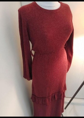 Bordo Uzun Kollu Bohem Kadın Elbise - Görsel 4