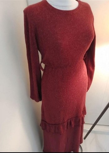 Bordo Uzun Kollu Bohem Kadın Elbise - Görsel 3