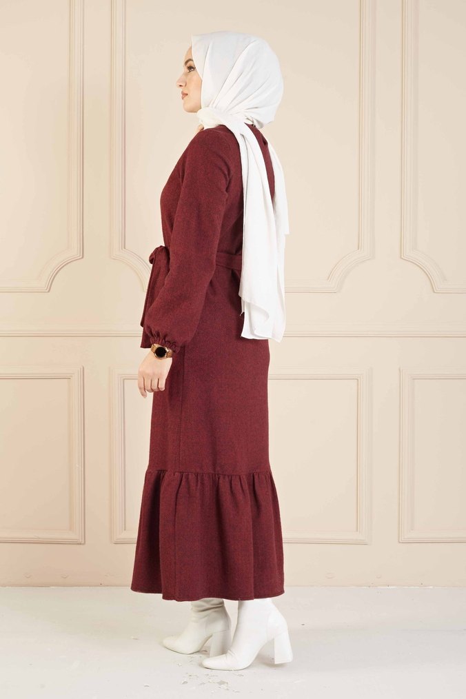 Bordo Uzun Kollu Bohem Kadın Elbise - Görsel 2