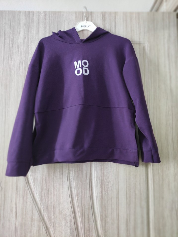 Mor Kapüşonlu Kadın Sweatshirt - Görsel 3