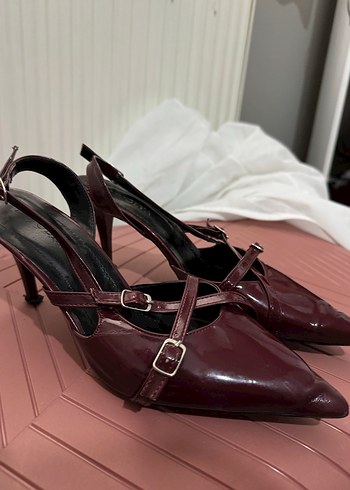 40 Beden Bordo Rugan miu miu Tokalı Stiletto Topuklu Ayakkabı