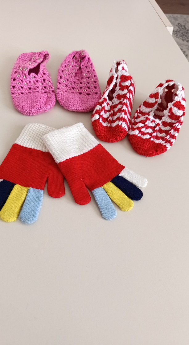 Renkli Örgü Kız Eldivenleri - Görsel 2