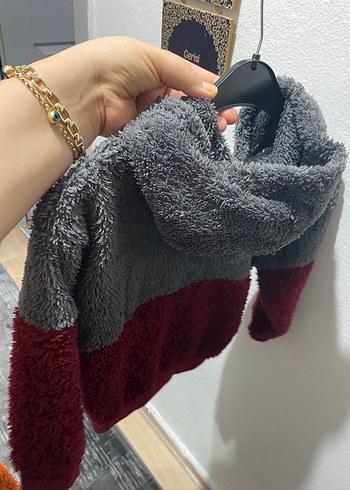 Kız Çocuk Gri ve Bordo Nakışlı Sweatshirt - Görsel 4