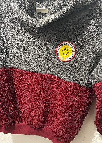 Kız Çocuk Gri ve Bordo Nakışlı Sweatshirt - Görsel 2