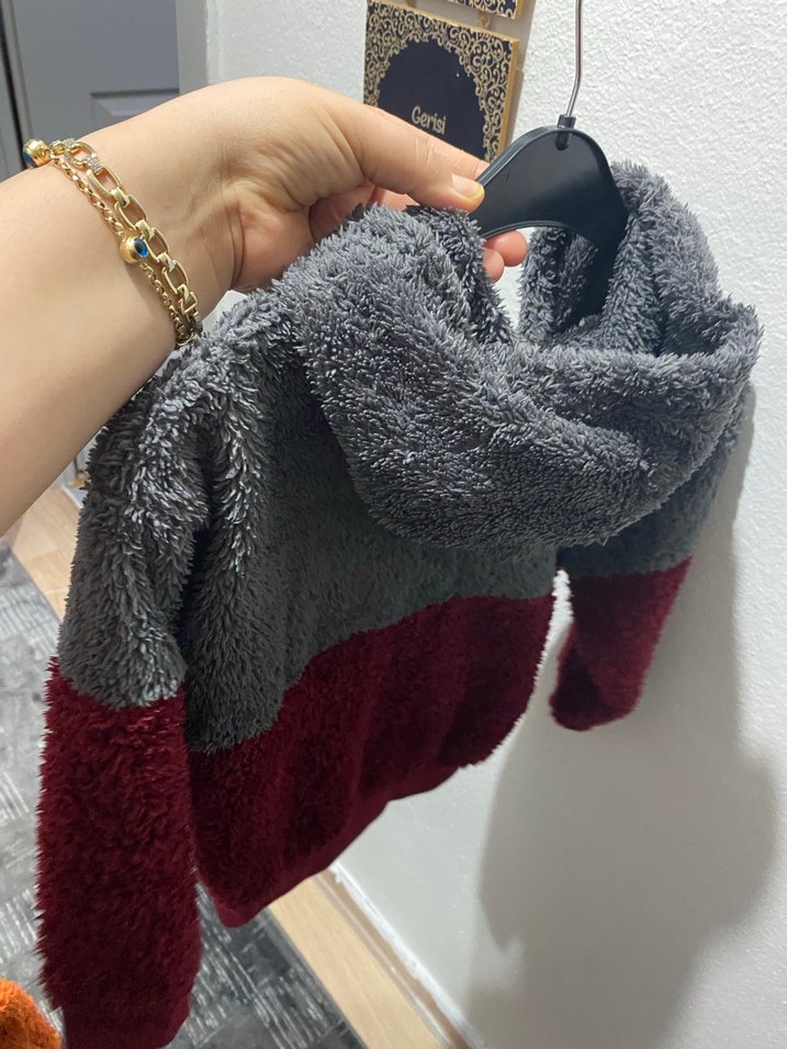 Kız Çocuk Gri ve Bordo Nakışlı Sweatshirt - Görsel 4