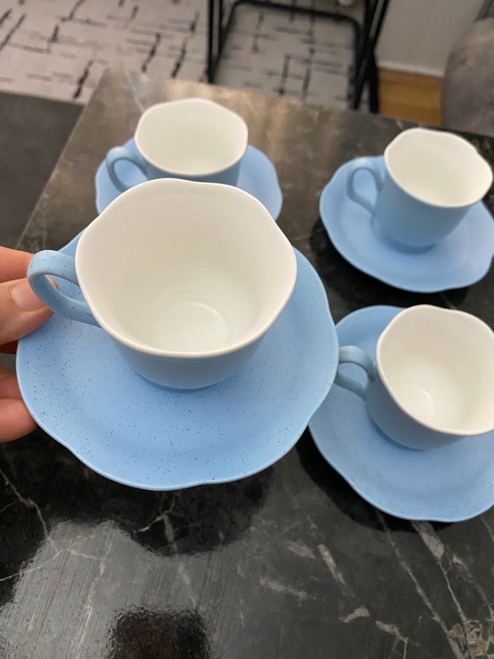 Pastel Mavi 4'lü Fincan ve Tabak Seti - Görsel 4