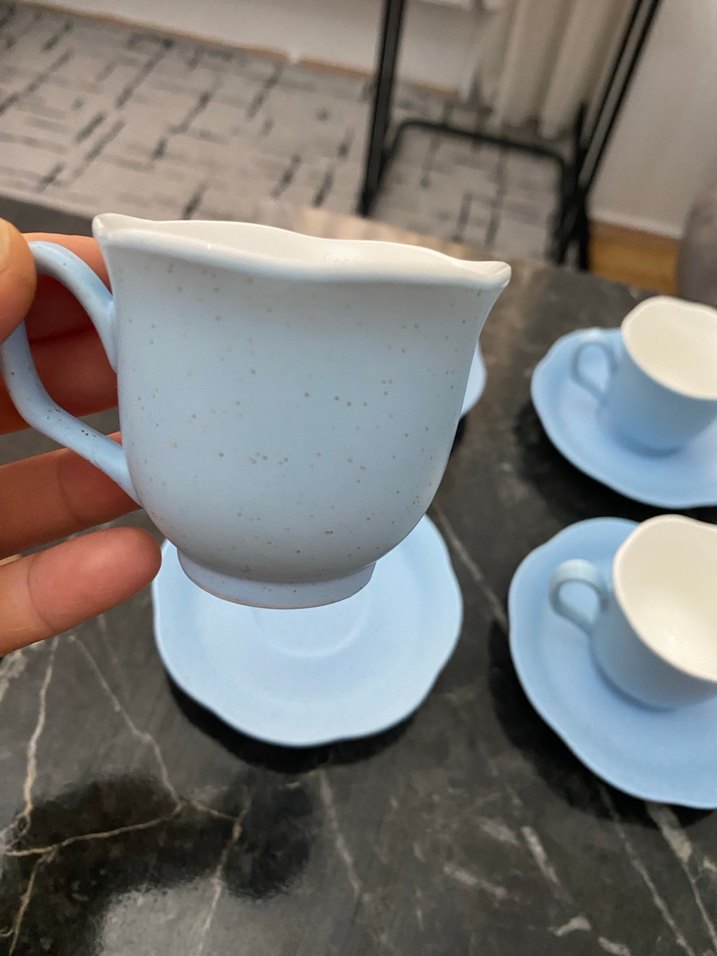 Pastel Mavi 4'lü Fincan ve Tabak Seti - Görsel 3