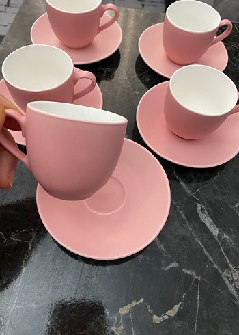 Pastel Pembe Seramik Fincan ve Tabak Seti - Görsel 4