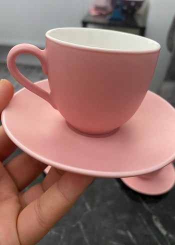 Pastel Pembe Seramik Fincan ve Tabak Seti - Görsel 3