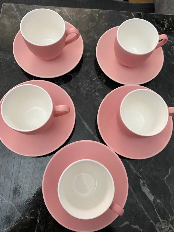 Pastel Pembe Seramik Fincan ve Tabak Seti - Görsel 2