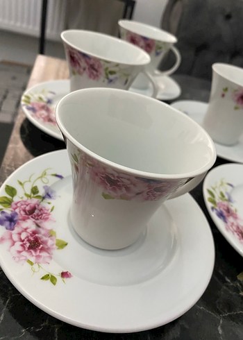 Çiçek Desenli Pastel Beyaz 5'li Fincan Seti - Görsel 2