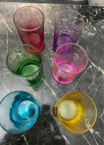 Renkli Altı Adet Cam Bardak Seti - Görsel 2