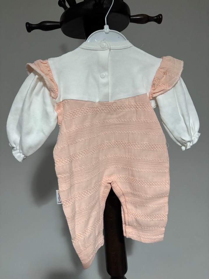 Pudra Örgü Desenli Bebek Kız Tulum - Görsel 4