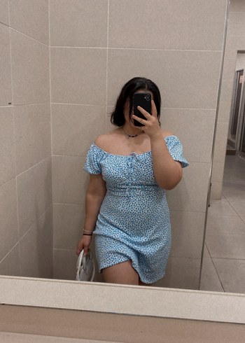 xl Beden Mavi Denim Midi Straplez Elbise
