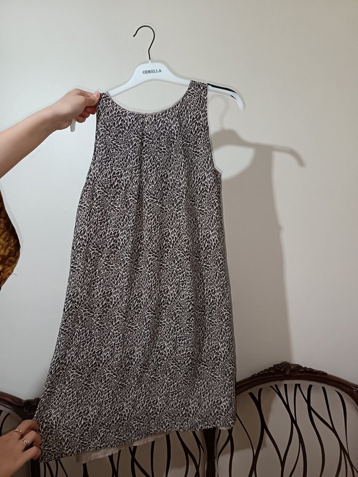 Gri Zebra Desenli Salaş Midi Elbise - Görsel 4