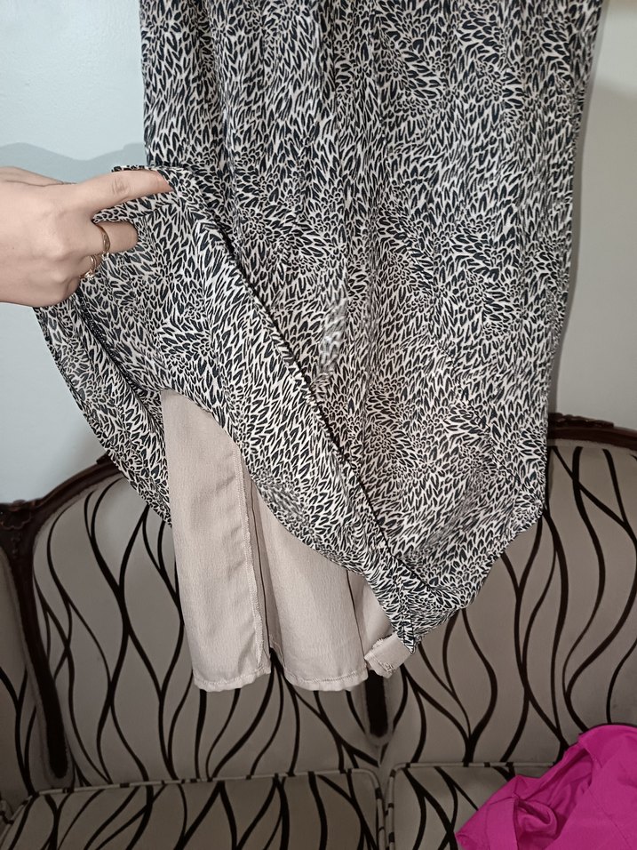 Gri Zebra Desenli Salaş Midi Elbise - Görsel 3