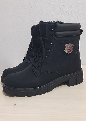 Siyah Kürklü Biker Botlar Kadın