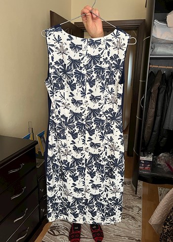 Lacivert Desenli V Yakalı Midi Elbise - Görsel 2