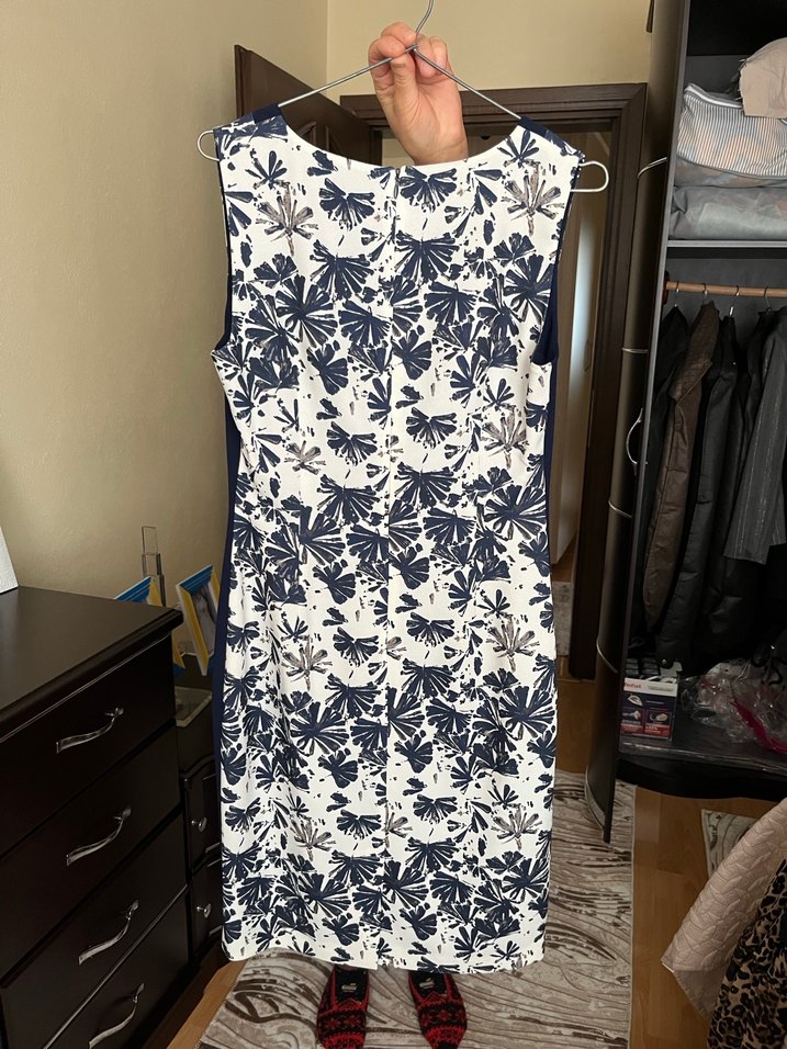 Lacivert Desenli V Yakalı Midi Elbise - Görsel 2