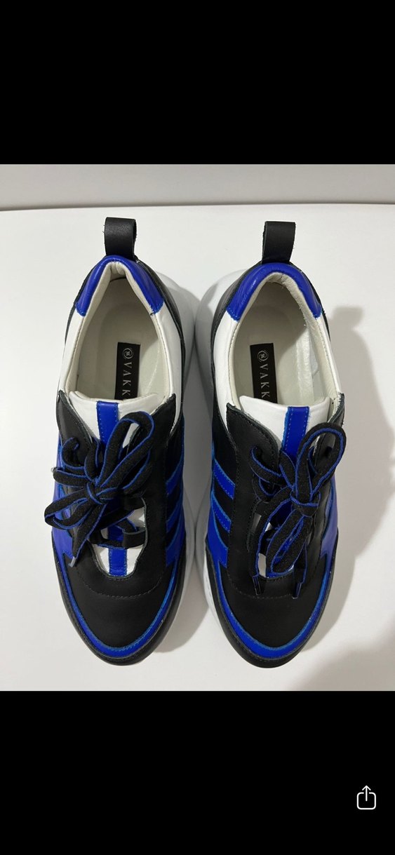 Lacivert Çizgili Stiletto Topuklu Kadın Spor Ayakkabı - Görsel 3