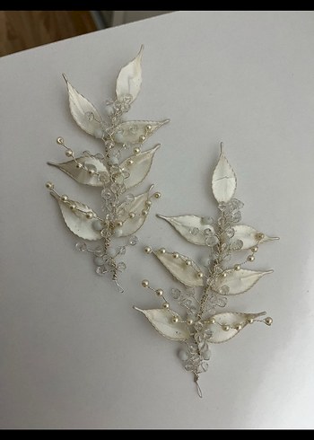Beyaz Boncuklu Cam Yaprak Saç Aksesuarı - Görsel 3