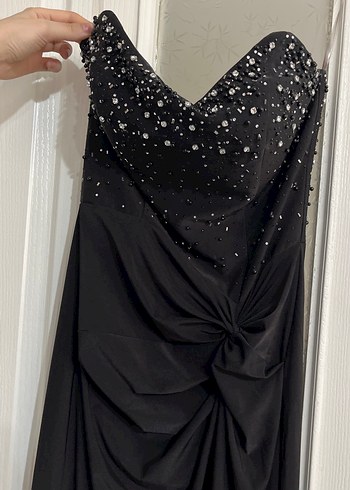 Drapeli Siyah Straplez Uzun Abiye Elbise - Görsel 7