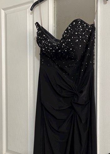 Drapeli Siyah Straplez Uzun Abiye Elbise - Görsel 4