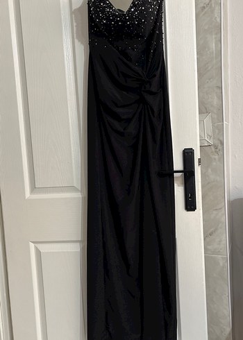 Drapeli Siyah Straplez Uzun Abiye Elbise - Görsel 6