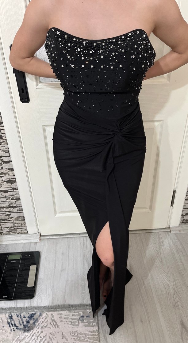 Drapeli Siyah Straplez Uzun Abiye Elbise - Görsel 2