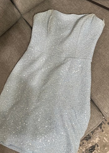 Mavi Straplez Mini Elbise - Görsel 4