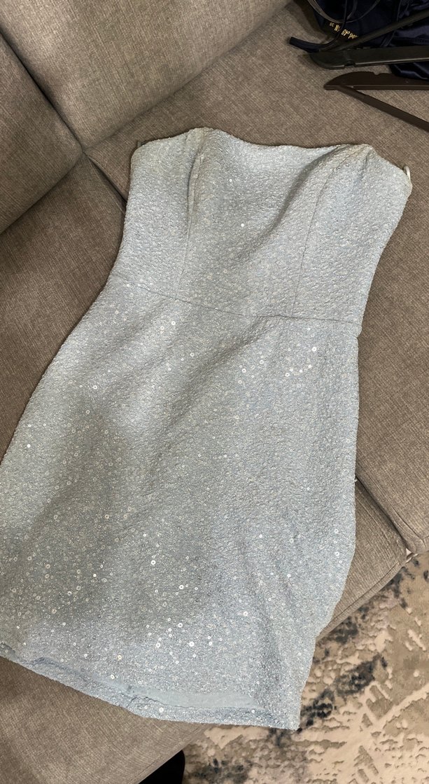 Mavi Straplez Mini Elbise - Görsel 4