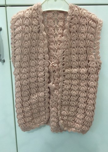 Pembe Örgü V Yaka Kadın Yelek - Görsel 4