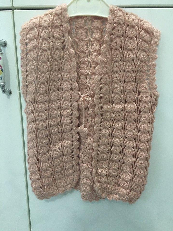 Pembe Örgü V Yaka Kadın Yelek - Görsel 4