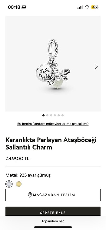 Beden beyaz Renk PANDORA CHARM ATEŞBÖCEĞİ