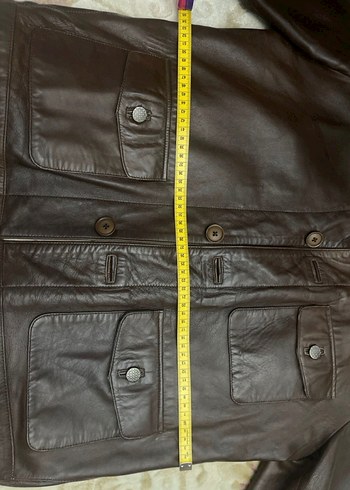 Düğmeli Kahverengi Deri Erkek Ceket - Görsel 4