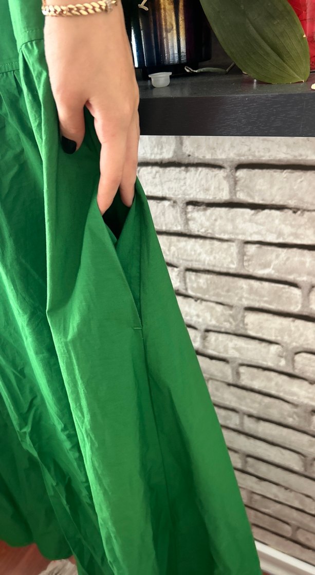 Yeşil Uzun Kollu Salaş Elbise - Görsel 2