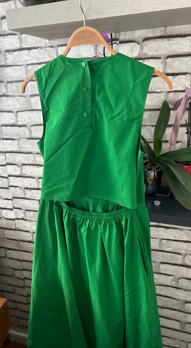 Yeşil Uzun Kollu Salaş Elbise - Görsel 3