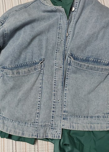 xs Beden Düğmeli Gri Mavi Kadın Denim Ceket