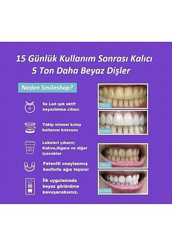  Beden Smileshop Diş Beyazlatıcı Set