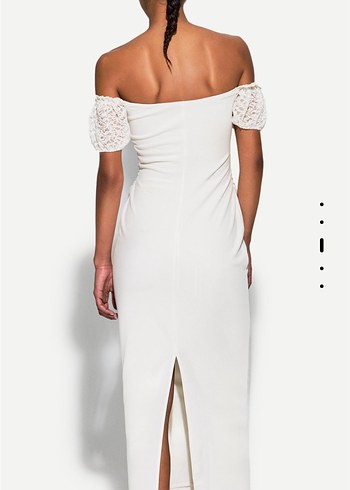 Dantelli Beyaz Uzun Kalem Elbise - Görsel 4