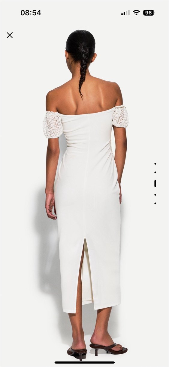 Dantelli Beyaz Uzun Kalem Elbise - Görsel 4