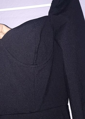 s Beden siyah Renk V Yakalı, Pileli Siyah Mini Elbise
