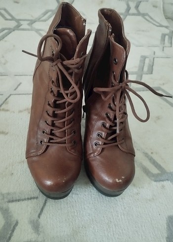 Kahverengi Deri Bohem Platform Topuklu Kadın Bot - Görsel 2