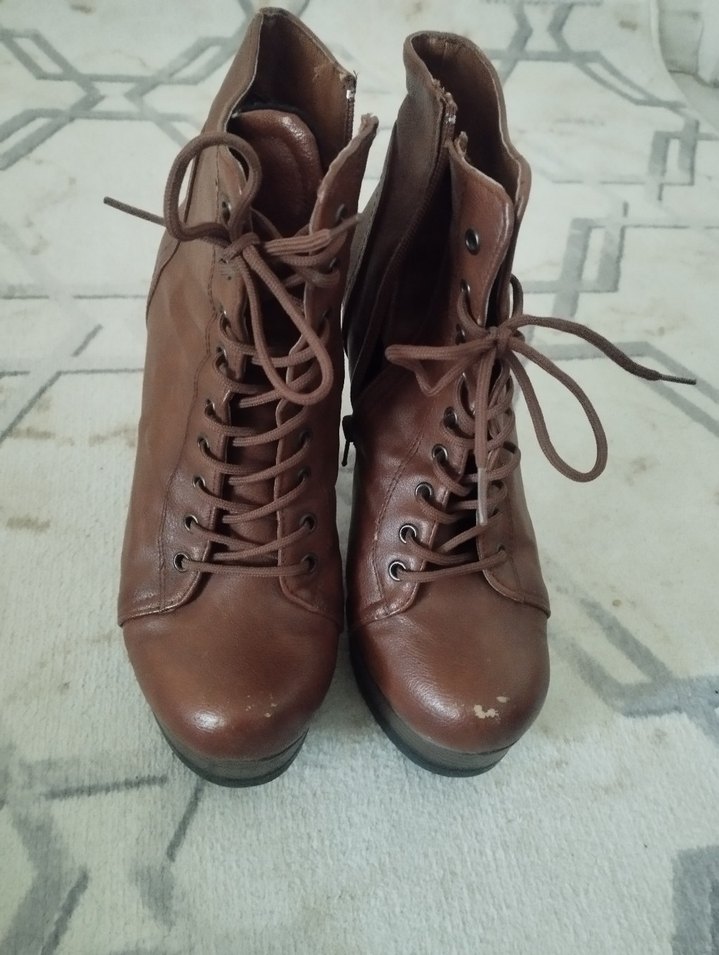 Kahverengi Deri Bohem Platform Topuklu Kadın Bot - Görsel 2