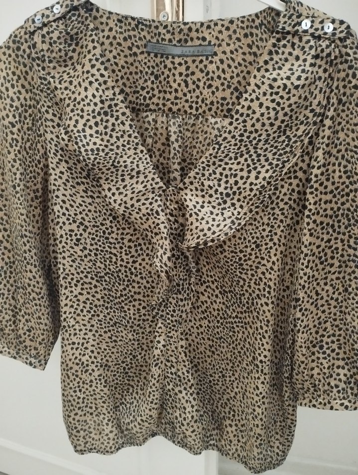 Leopar Desenli V Yaka Uzun Kollu Kadın Gömlek - Görsel 2