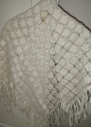 Beyaz Dantel Detaylı Bohem Kadın Örgü Şal - Görsel 2