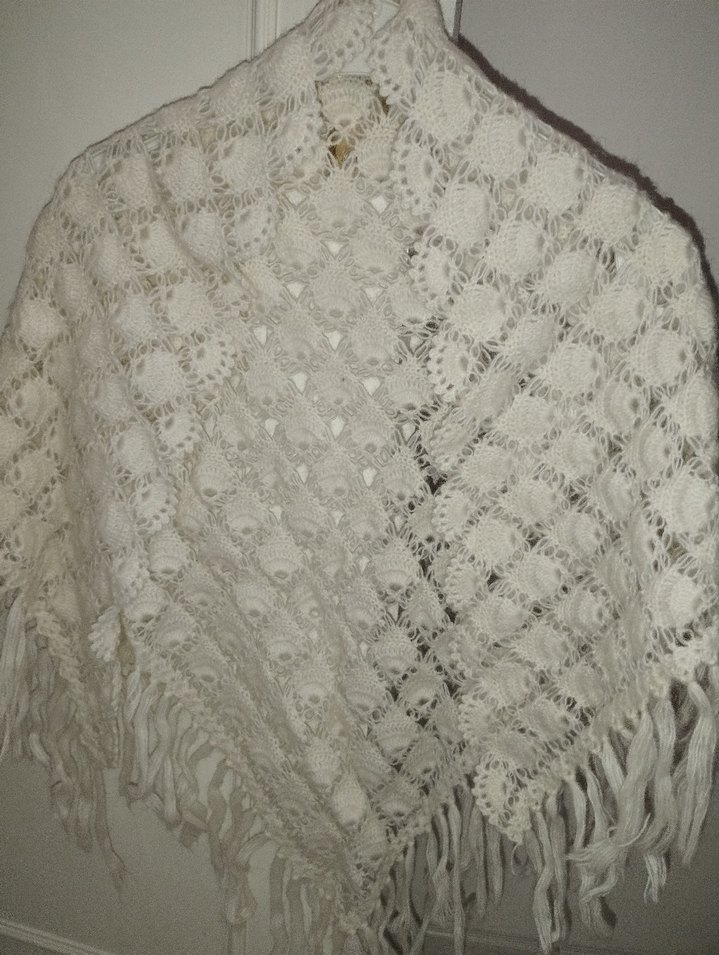 Beyaz Dantel Detaylı Bohem Kadın Örgü Şal - Görsel 2