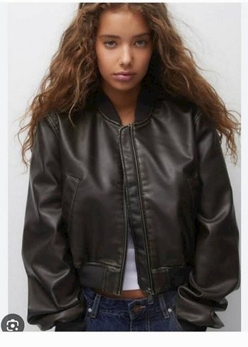 Kahverengi Deri Kadın Ceket pull and bear