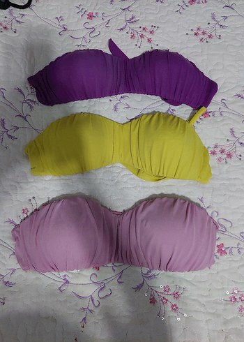 Penti Katlı Mor, Sarı ve Lila Bikini Üstleri