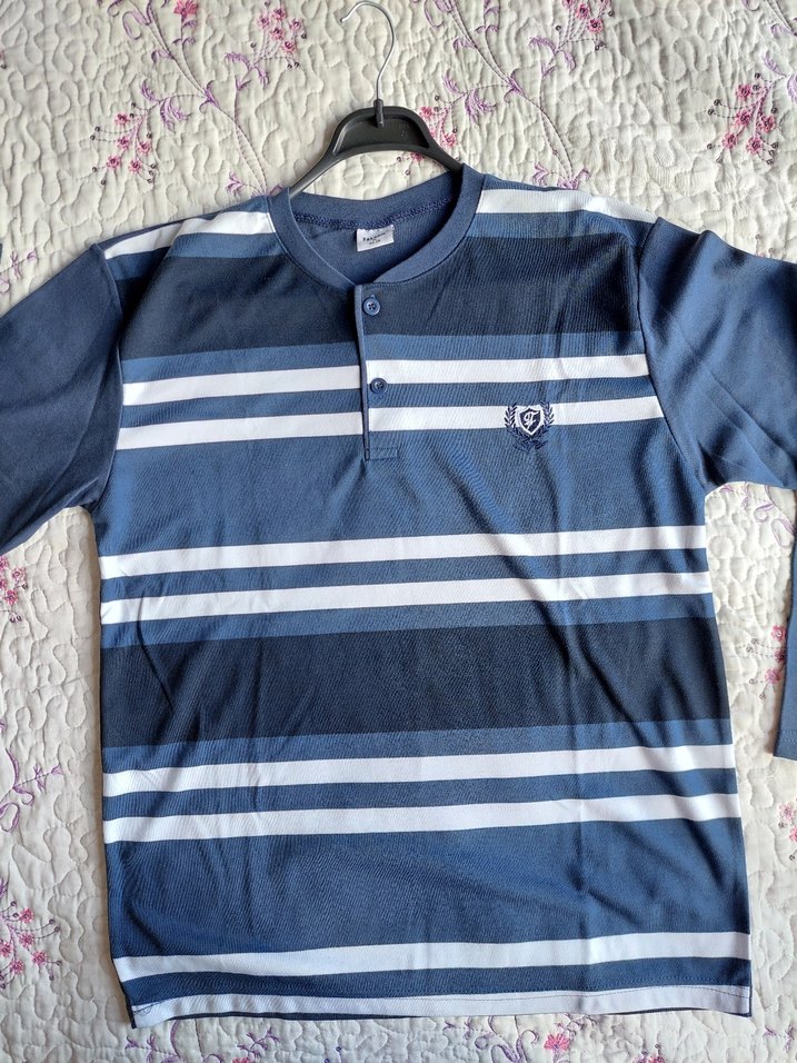 Mavi Çizgili Erkek Pijama üstü. - Görsel 2